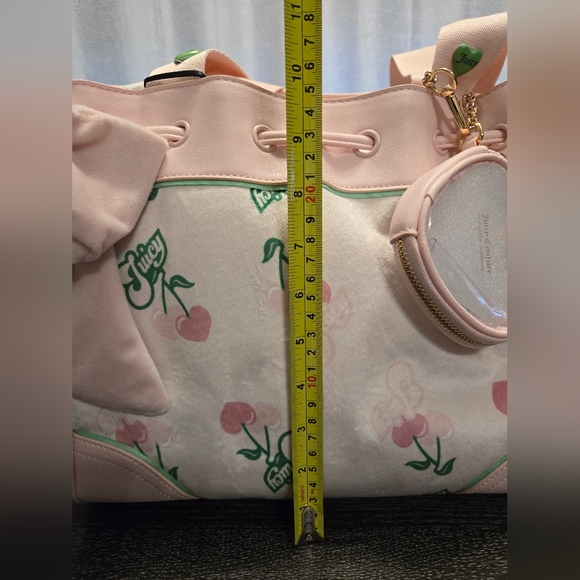 NWT JUICY Couture Retro Velour Daydreamer Cherry Tote In Pink And Cream. - Picture 11 of 13